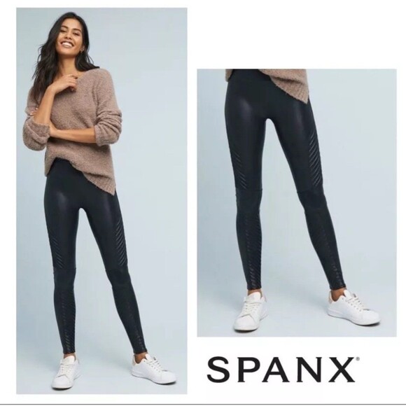 Spanx Faux Leather Moto Leggings Black RN# 112121 Women’s Size M‎ Stretch - Picture 1 of 9